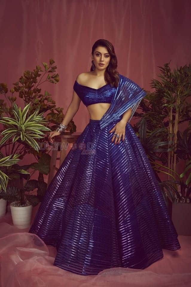 Actress Hansika Motwani In A Blue Embroidered Layered Lehenga Photos 01 ...