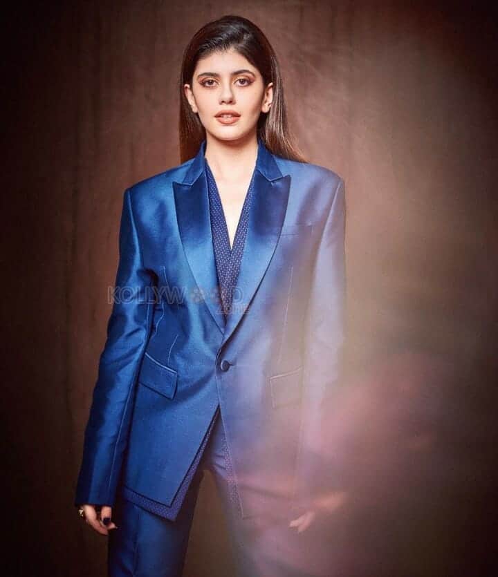 Actress Sanjana Sanghi in a Blue Formal Dress Pictures 01