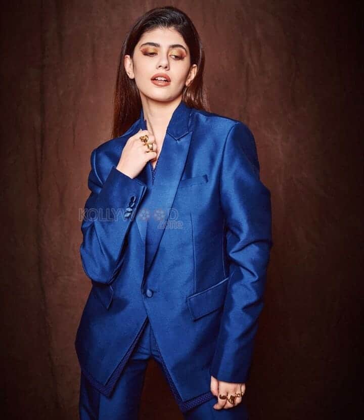 Actress Sanjana Sanghi in a Blue Formal Dress Pictures 02