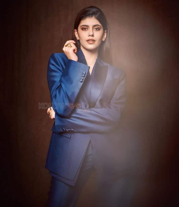 Actress Sanjana Sanghi in a Blue Formal Dress Pictures 04