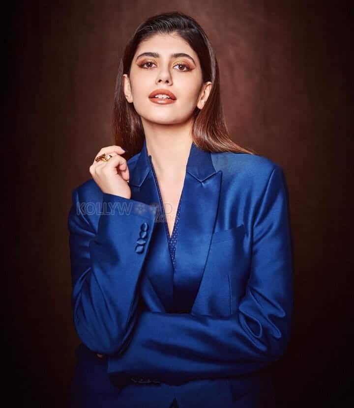 Actress Sanjana Sanghi in a Blue Formal Dress Pictures 05