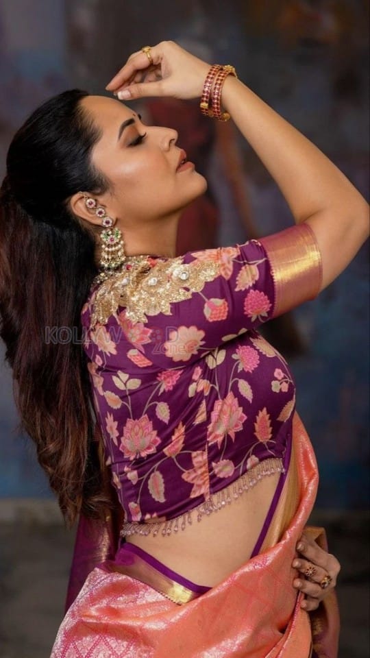 Celebrity Anusuya Bharadwaj in a Banarasi Silk Saree Photos 01