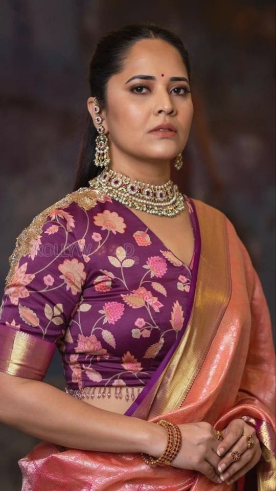 Celebrity Anusuya Bharadwaj in a Banarasi Silk Saree Photos 02