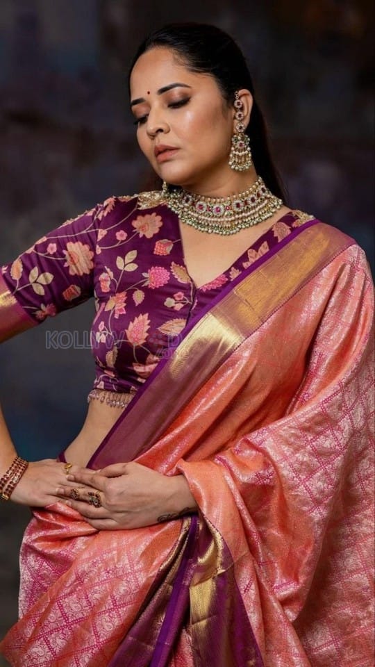 Celebrity Anusuya Bharadwaj in a Banarasi Silk Saree Photos 03
