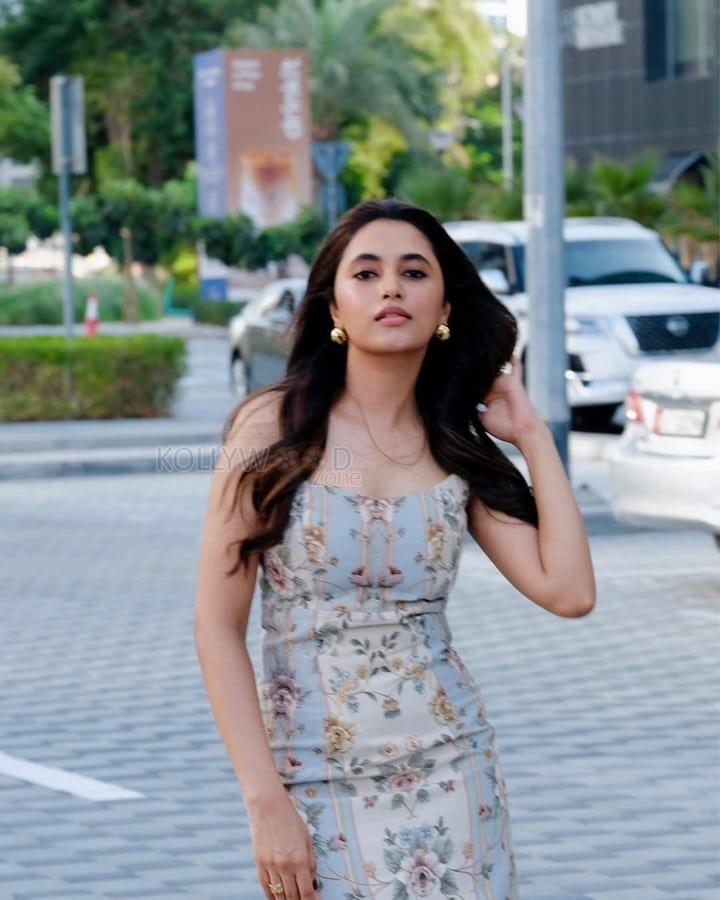 Charming and Graceful Priyanka Mohan in a Strapless Corset Dress with a Rose Pastel Print Photos 04