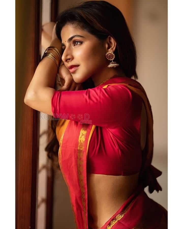 Elegantly Stunning Iswarya Menon in a Silk Saree Photos 02