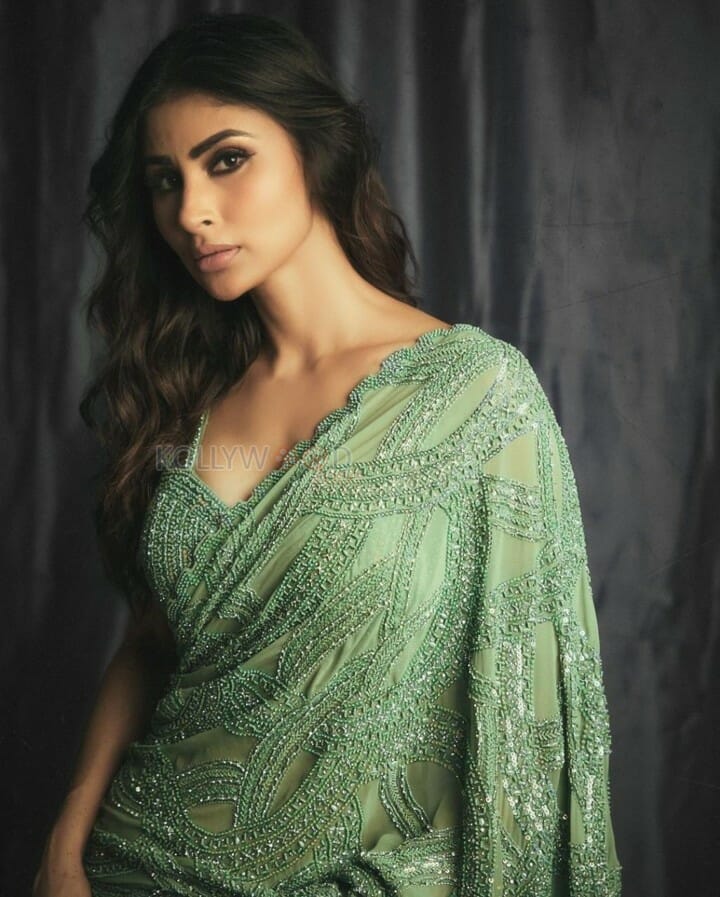 Enticing Mouni Roy in Green Saree Photo 01