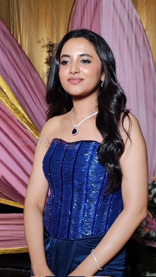 Gorgeous Priyanka Arul Mohan in a Strapless Blue Corset Top with Matching Skirt at Zee Apsara Awards Event Photos 03