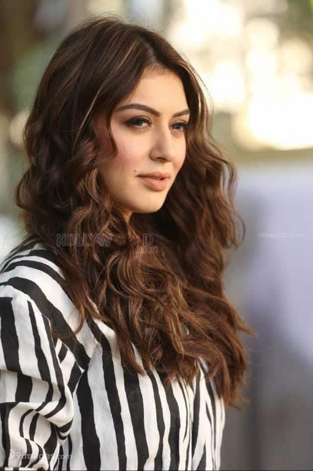 Hansika Motwani in a Black and White Striped Shirt Picture 01