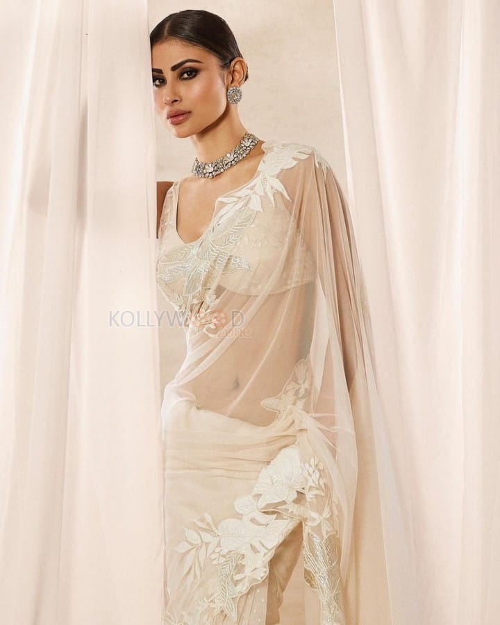 Hot Mouni Roy in a Transparent White Chiffon Saree Photos 03