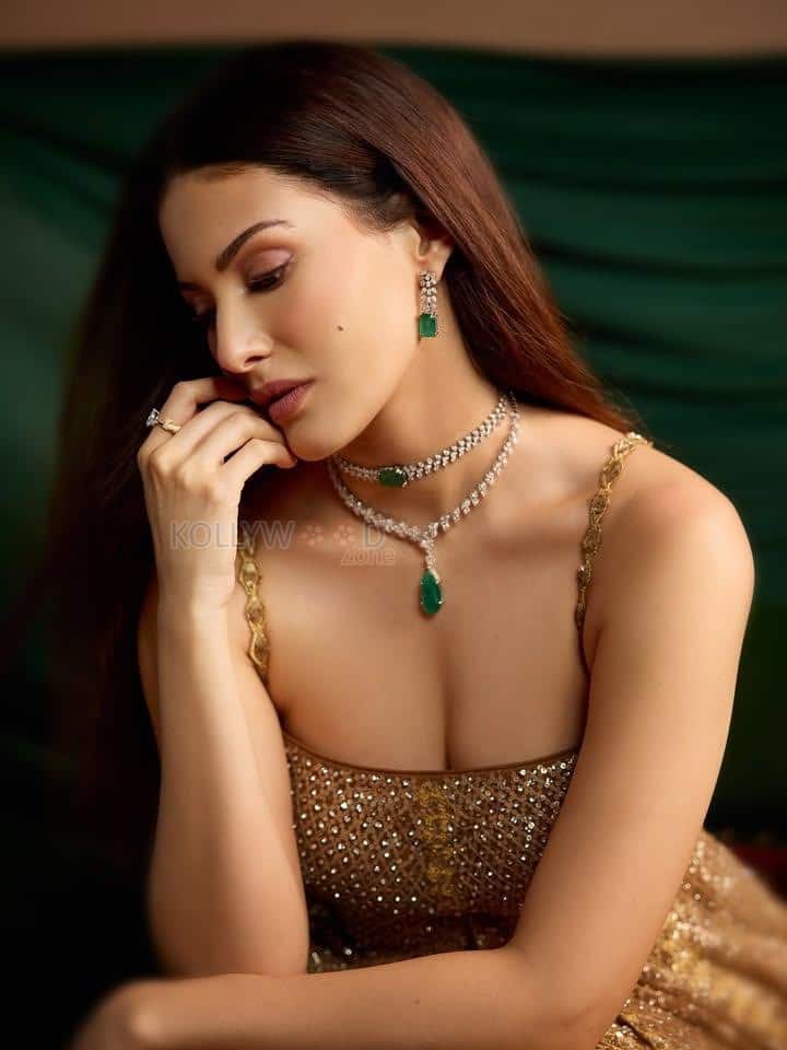 Mumbai Actress Amyra Dastur in a Golden Full Sleeved Blouse and Skirt Photos 07