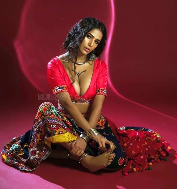 Seductive Poonam Pandey Showing Cleavage in a Red Blouse Picture 01