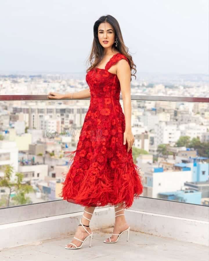 The Ghost Heroine Sonal Chouhan in Red Dress Photos 03