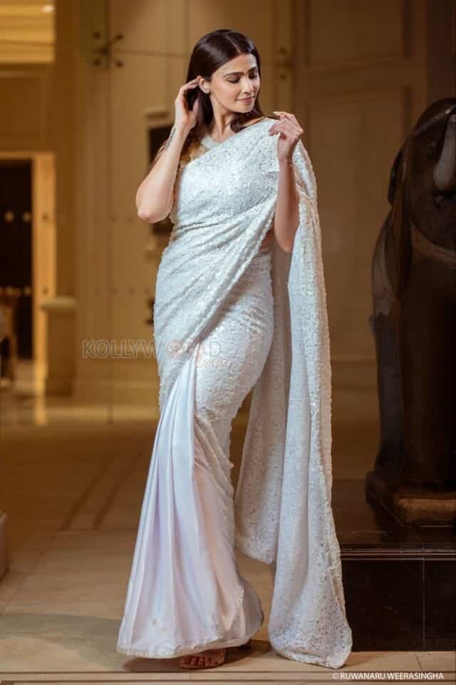 Actress Daisy Shah in a White Saree Photoshoot Pictures 04