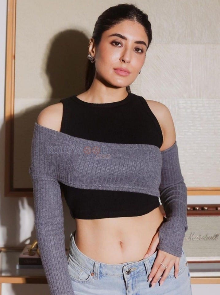 Actress Kritika Kamra in a Black Crop Top with a Grey Knitted Overlay Photos 02