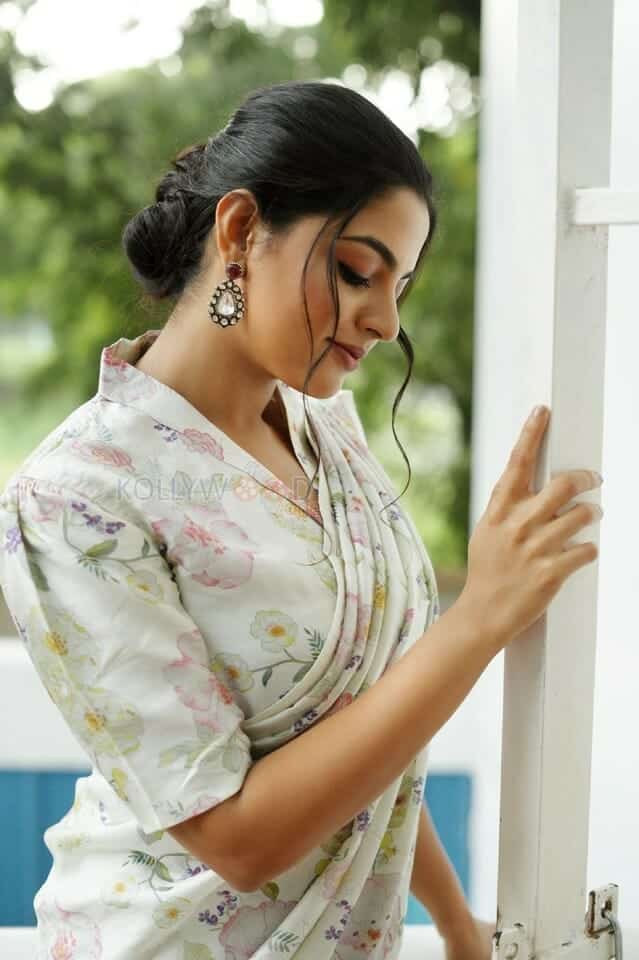 Actress Nikhila Vimal in a White Floral Dress Photos 03