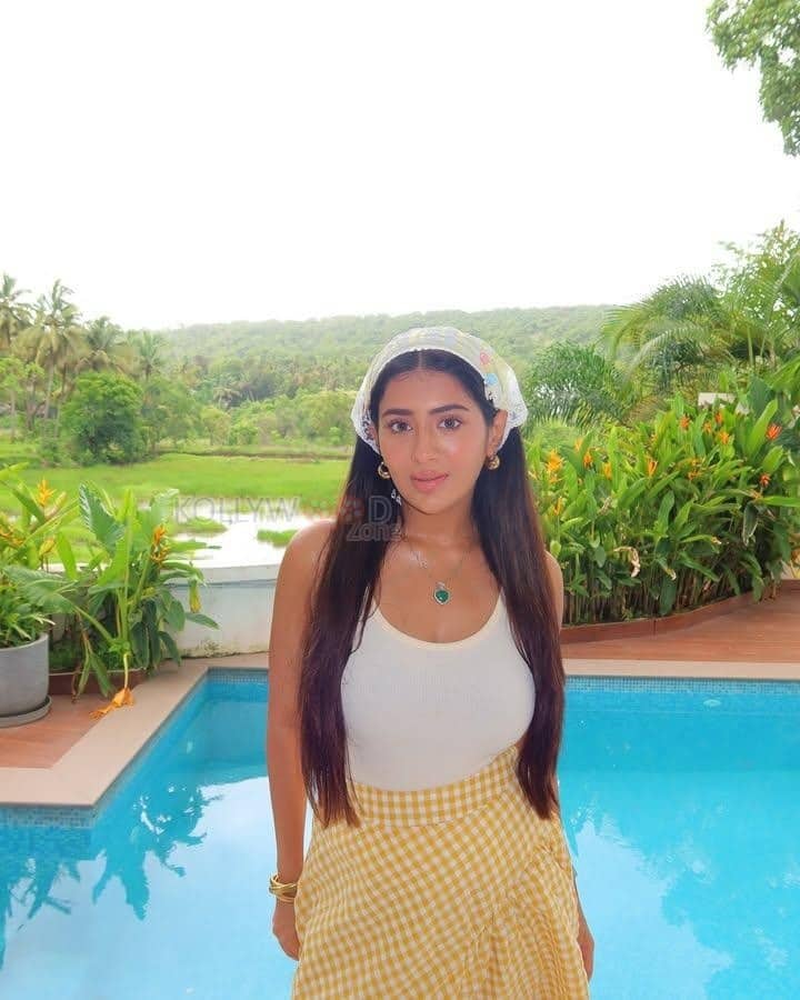 Beautiful Rashi Singh in a White Sleeveless Top and Yellow Gingham Skirt Pictures 01