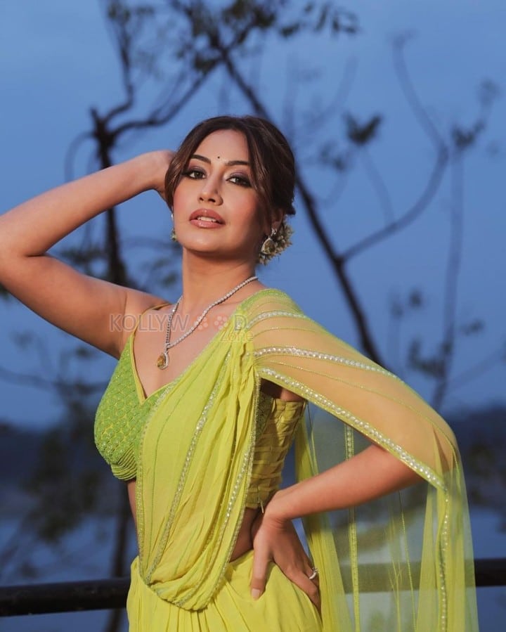 Beautiful Surbhi Chandna in an Ethnic Lime Green Saree Photos 01