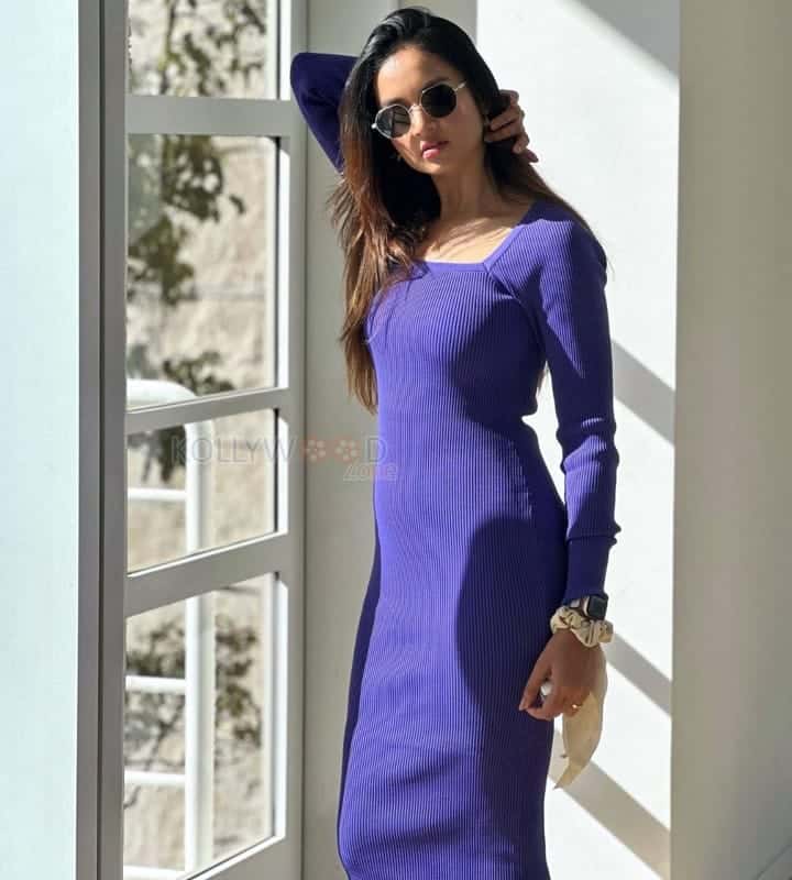 Glam Shanvi Srivastava in a Purple Midi Dress Photos 02