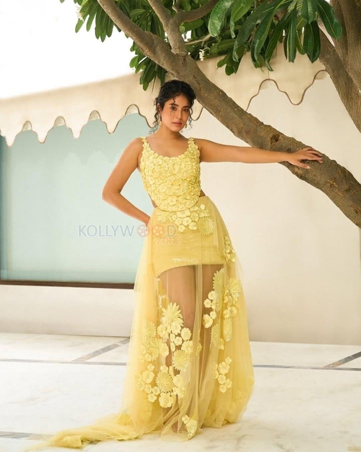 Gorgeous Kritika Kamra in a Yellow Floral Corset Top and Mini Skirt for Reverie India Magazine Photos 01