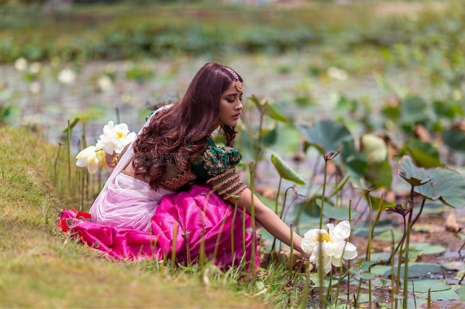 Gorgeous Nabha Natesh Green Half Saree Photos 03