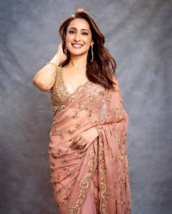 Gorgeous Pragya Jaiswal in a Peach Saree at Daaku Maharaaj Success Press Meet in Hyderabad Photos 01