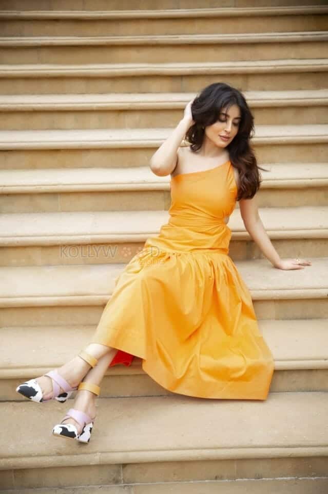 Hush Hush Actress Kritika Kamra in an Orange Dress Photoshoot Pictures 05