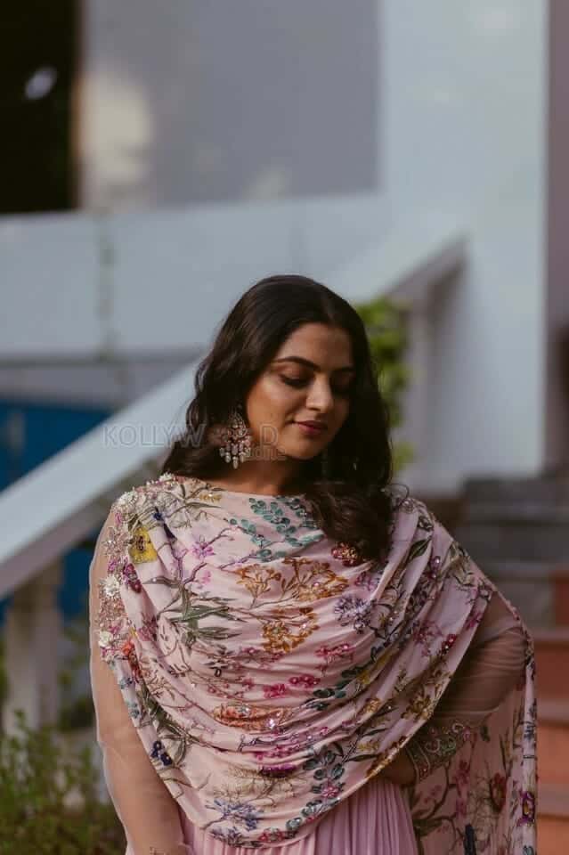 Malayalam Actress Nikhila Vimal in a Floral Printed Dress Pictures 01