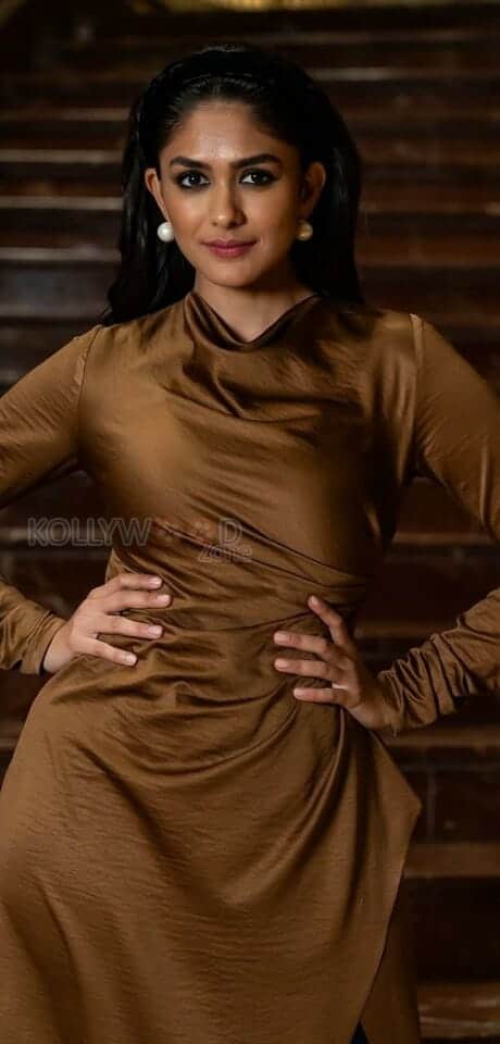 Mrunal Thakur in a Brown Dress Pictures 01