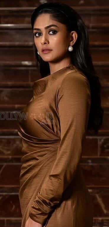 Mrunal Thakur in a Brown Dress Pictures 04