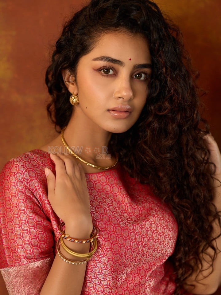 Natural Beauty Anupama Parameswaran in a Traditional Red Silk Sharara Photos 02