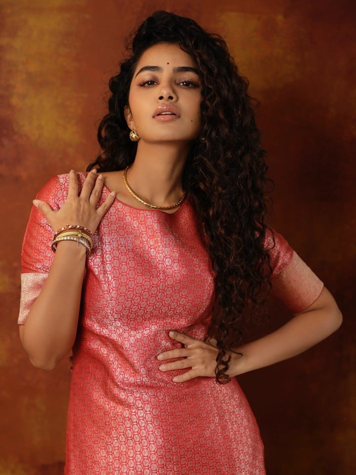 Natural Beauty Anupama Parameswaran in a Traditional Red Silk Sharara Photos 03