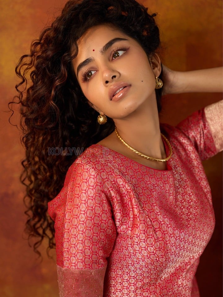 Natural Beauty Anupama Parameswaran in a Traditional Red Silk Sharara Photos 05