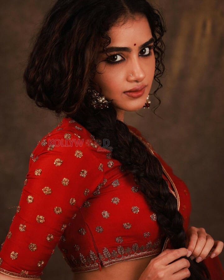 Petite Anupama Parameswaran Hot and Sexy Red Saree Photoshoot Pictures 02