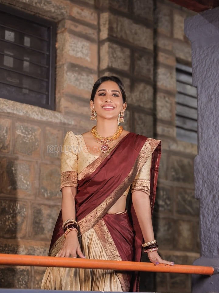 Radiant Nabha Natesh in a Traditional Maroon and Gold Half Saree Photos 01