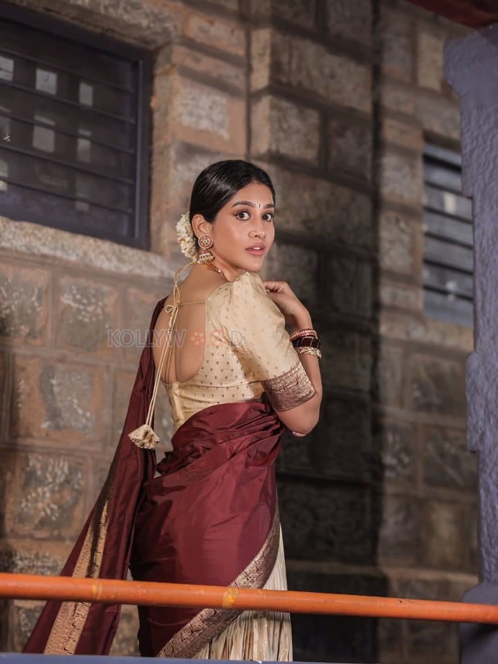 Radiant Nabha Natesh in a Traditional Maroon and Gold Half Saree Photos 05