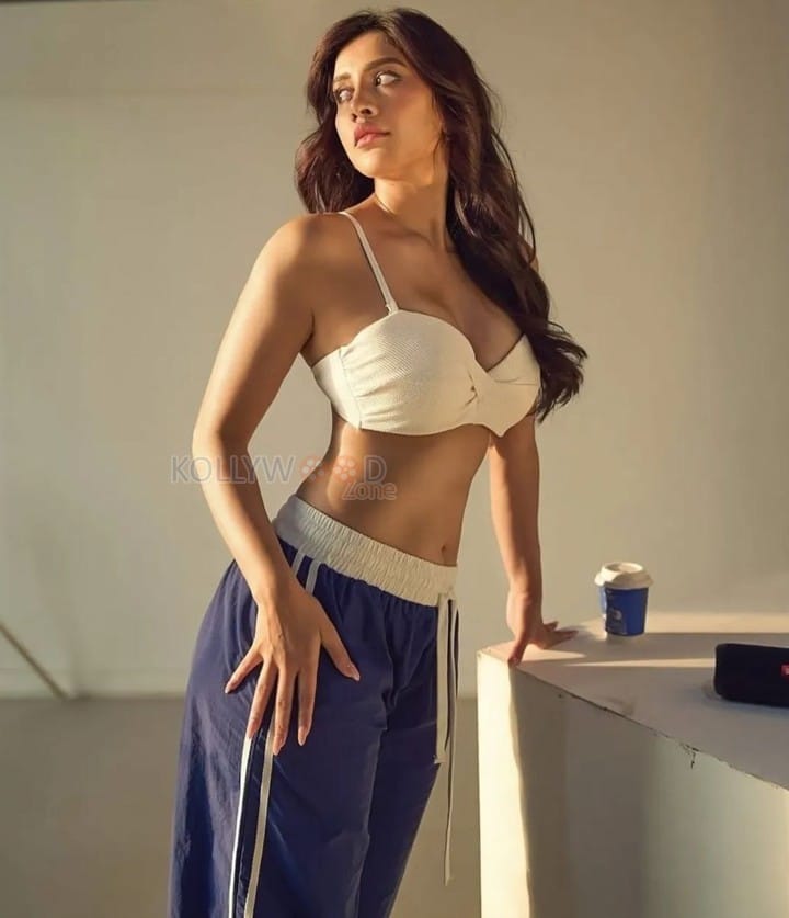 Sassy Nabha Natesh in a Trendy Tracks and White Sports Bra Pictures 04