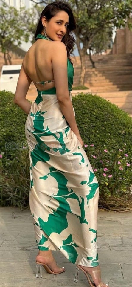 Sexy Pragya Jaiswal in an Emerald Green Satin Wrap Backless Dress Pictures 06
