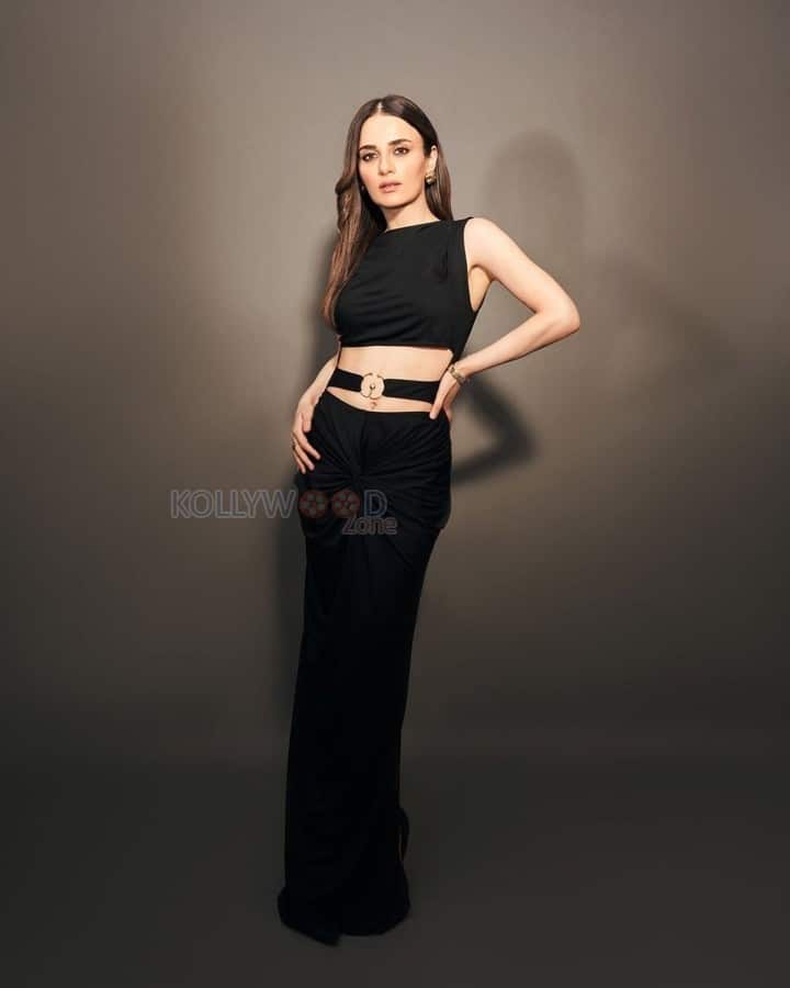 Sexy Radhika Madan in a Black Cold Shoulder Maxi Dress Photos 01