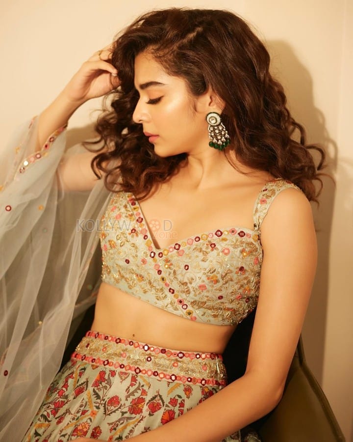 Stunning Mithila Palkar in a Sequined Embroidered Dori Work Lehenga Photos 02