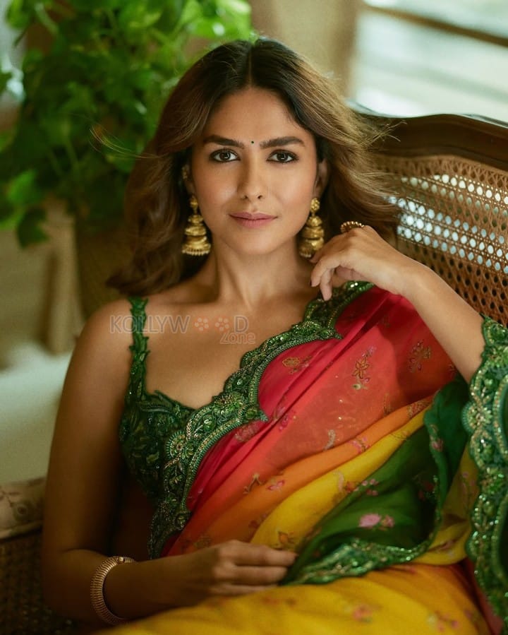 Stunning Mrunal Thakur in a Multicoloured Saree with a Green Blouse Pictures 05
