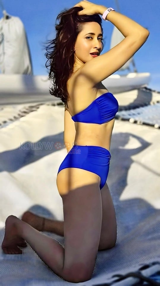 Stunning Pragya Jaiswal in a Blue Two Piece Bikini on a Boat Photos 01