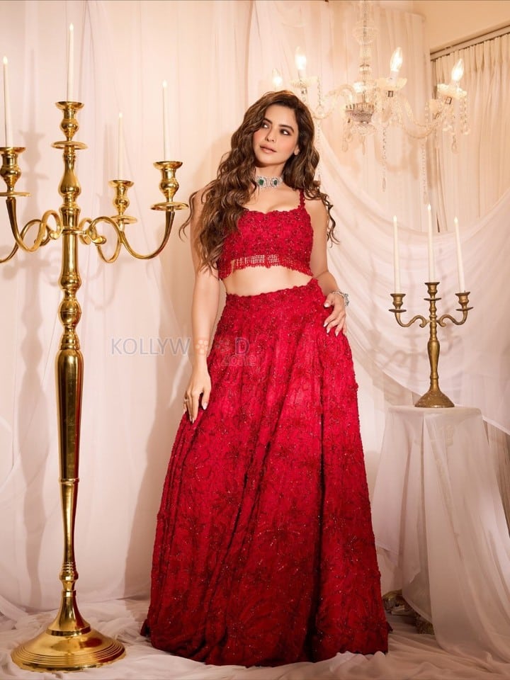 Beautiful Aamna Sharif in a Red Shimmery Lehenga Photos 02