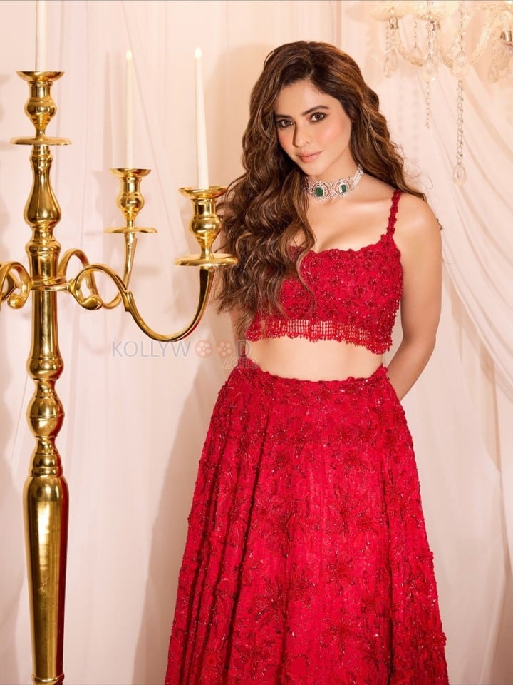 Beautiful Aamna Sharif in a Red Shimmery Lehenga Photos 03