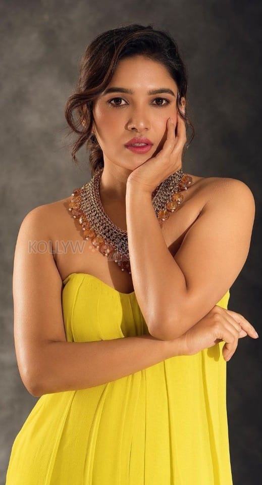 Beautiful Vani Bhojan in a Yellow Strapless Gown Photos 02