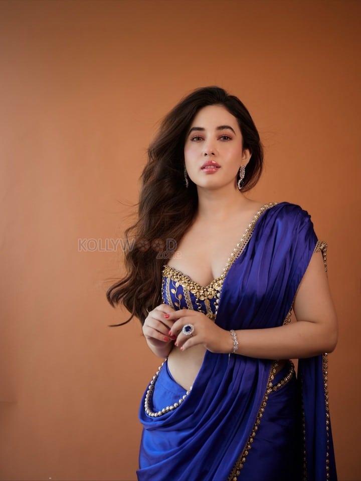 Bold Aditi Budhathoki in a Royal Blue Saree Pictures 06