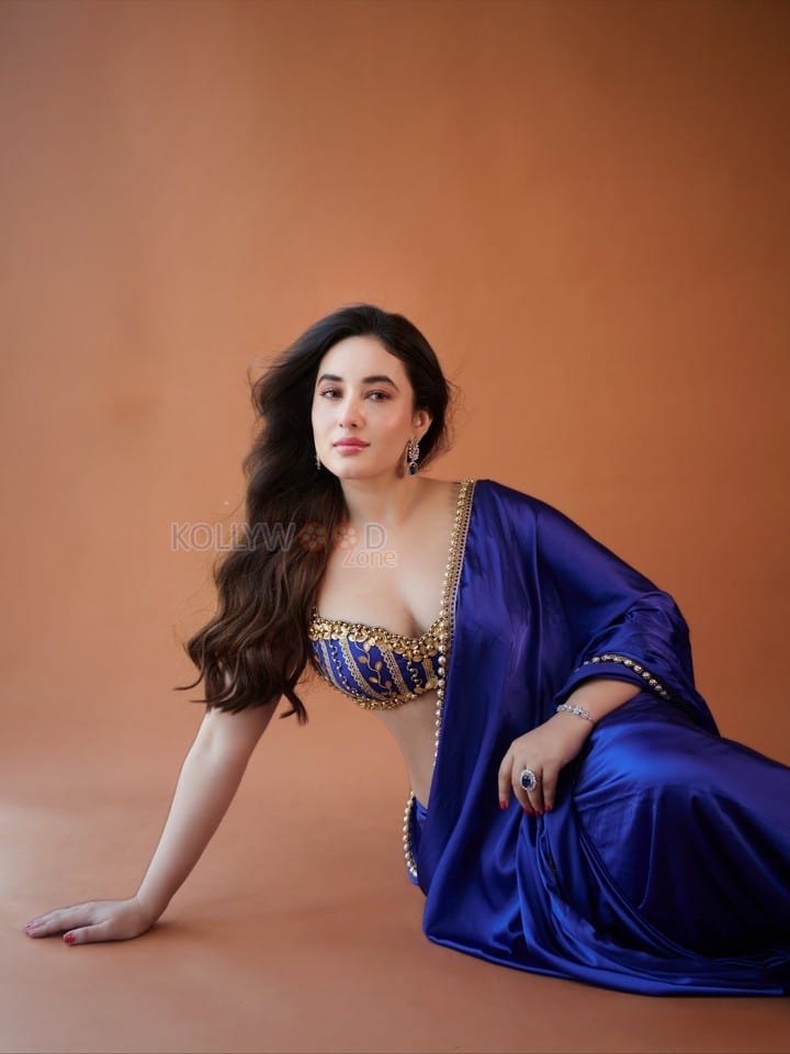 Bold Aditi Budhathoki in a Royal Blue Saree Pictures 07