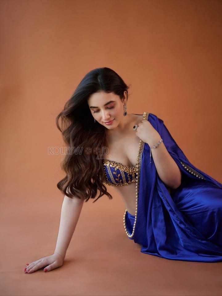 Bold Aditi Budhathoki in a Royal Blue Saree Pictures 08