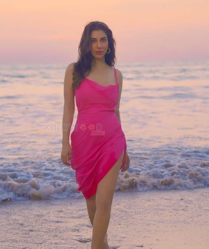 Bold Sophie Choudry in a Pink Spaghetti Strap Dress Photos 03