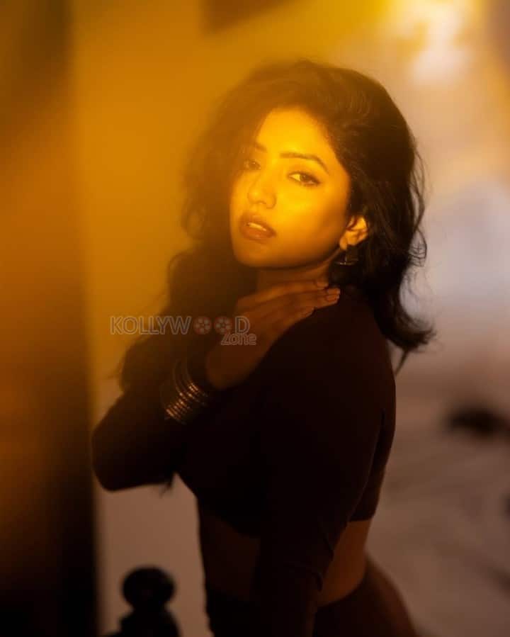 Glamorous Eesha Rebba in a Brown Two Piece Square Neck Long Sleeve Crop Top and Long Skirt Photos 04